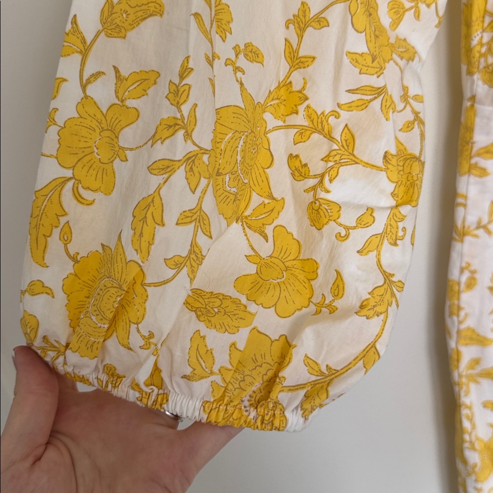 LOFT NWT Yellow 100% Cotton Floral Poplin Shirred Mini Dress - Size 8 - Picture 8 of 8